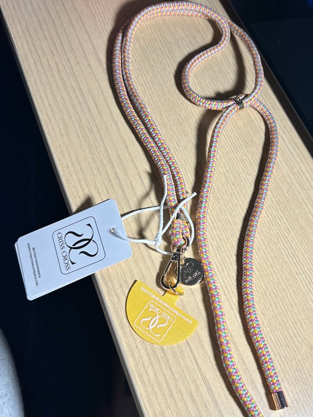 Criss Cross Phone Strap Lanyard Lollipop Pink Yellow Crossbody NWT